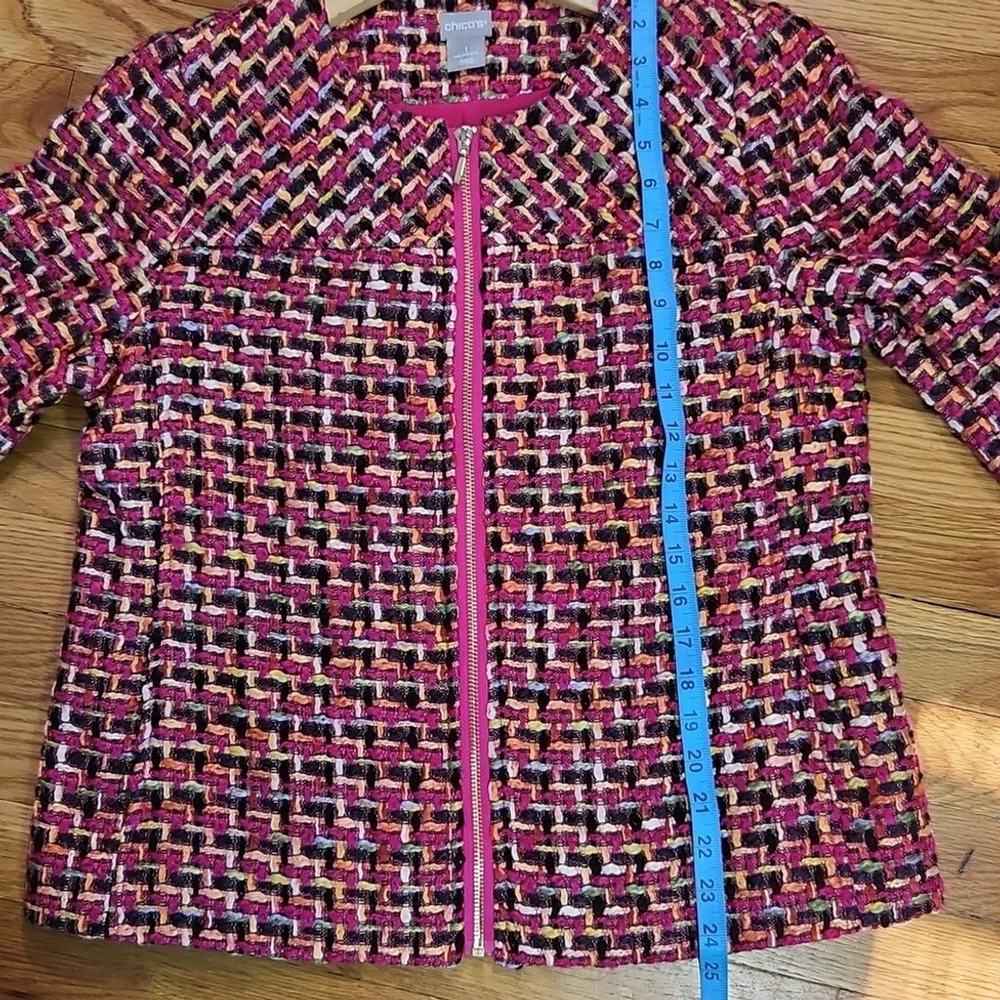 Chico's Pink Blazer with Geometric Pattern and Standard Collar
